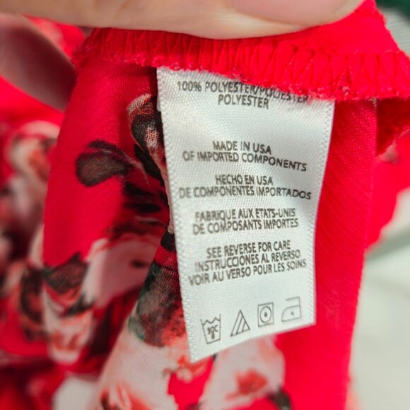 Kut From The Kloth Roll Tab Floral Red V-Neck Pink Blouse Shirt Sheer Top Small - Picture 9 of 11